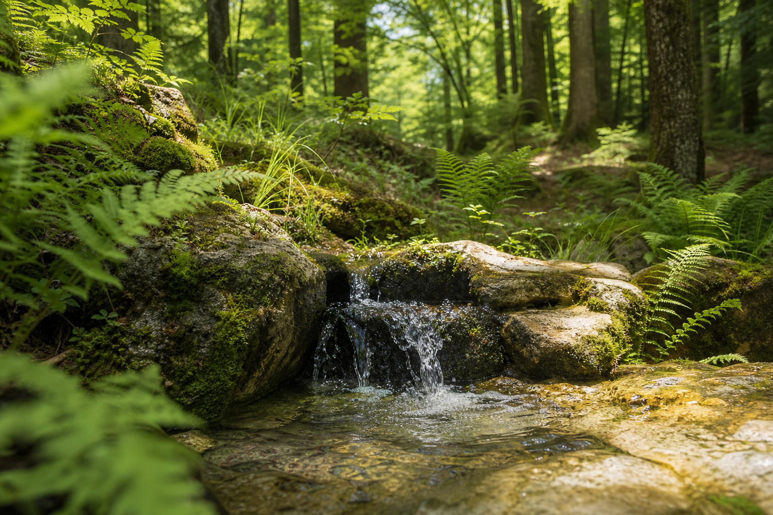 Woodland mineral spring over sandstone in the Vosges mountains